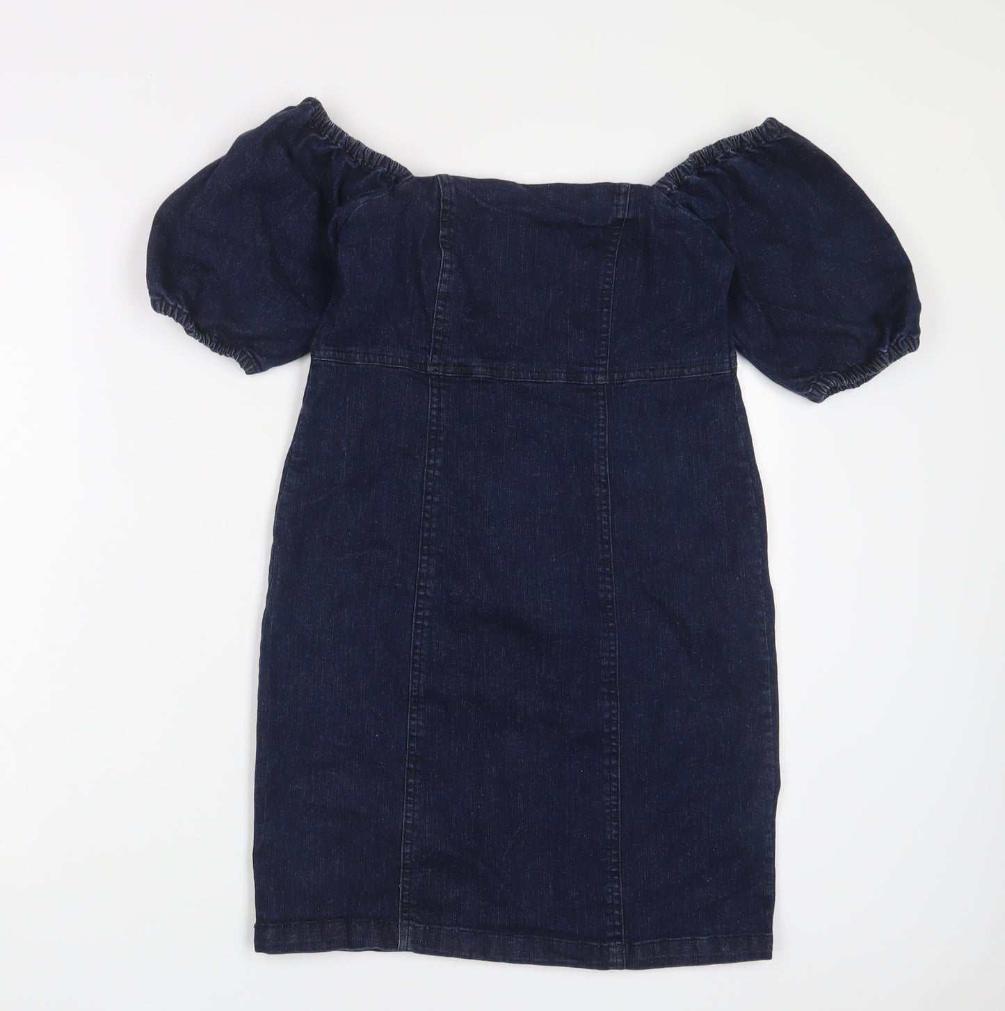 Miss Selfridge Womens Blue Cotton A-Line Size 8 Off the Shoulder Zip