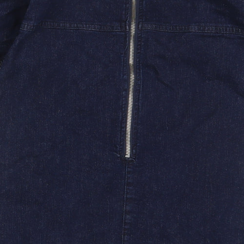 Miss Selfridge Womens Blue Cotton A-Line Size 8 Off the Shoulder Zip