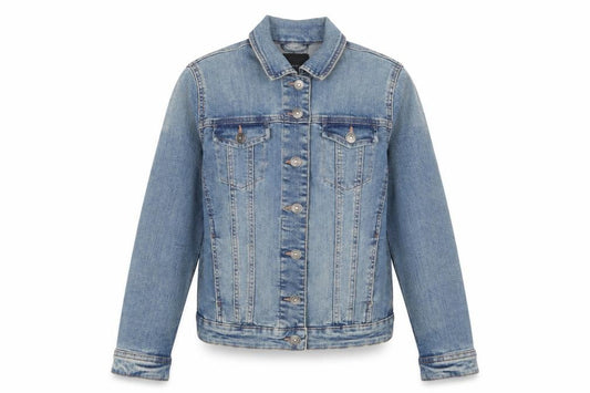 Front view of Next women’s blue jacket, size UK 6, button