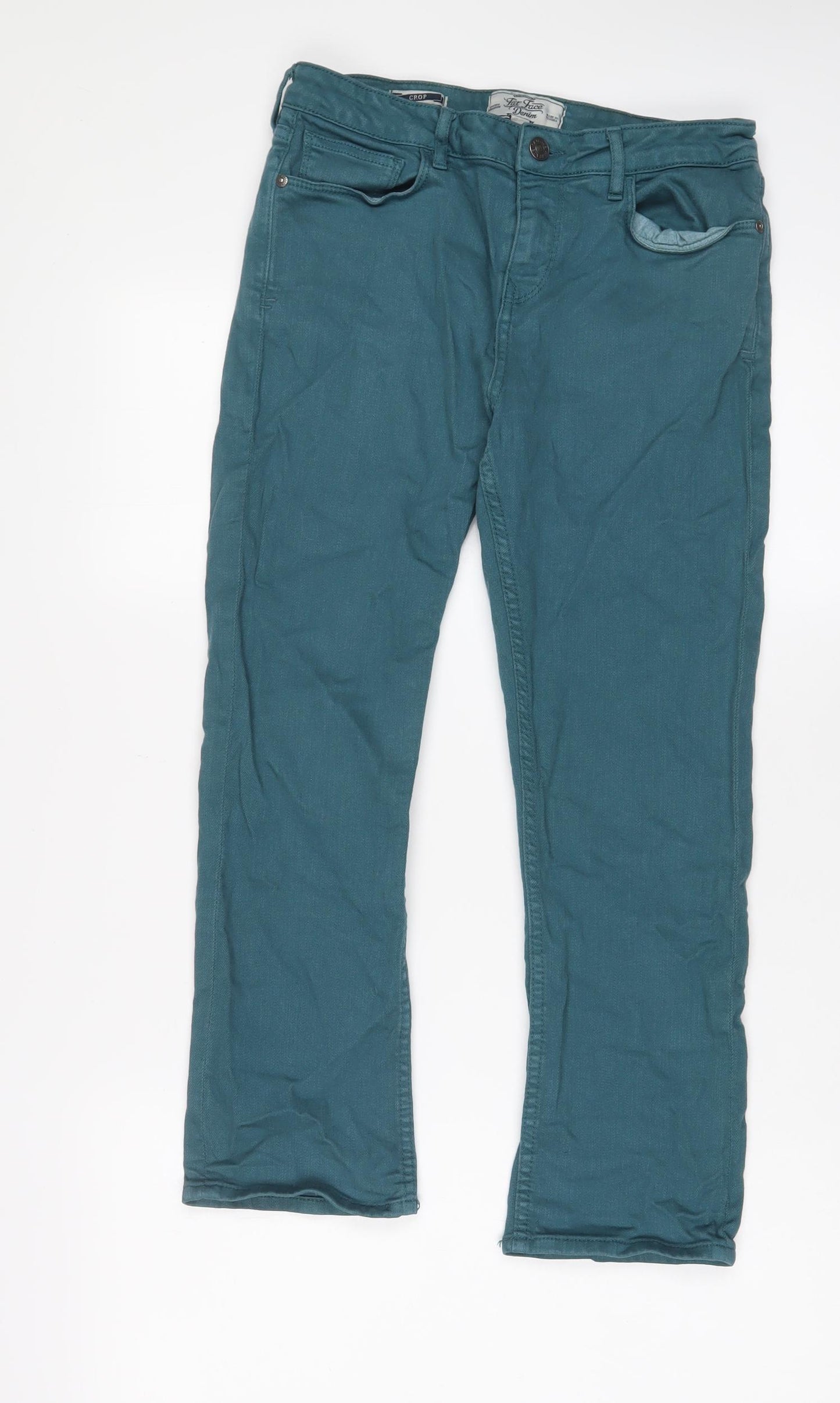 Fat Face Womens Blue Cotton Cropped Jeans Size 10 L24 in Regular Zip