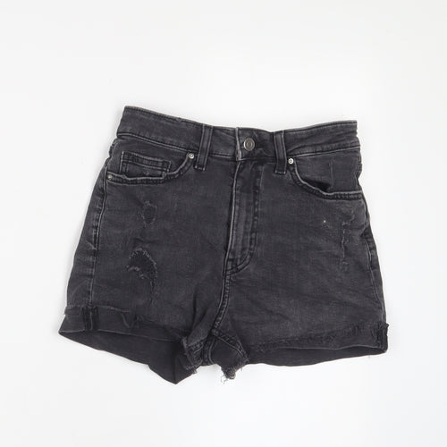 H&M Womens Black Cotton Basic Shorts Size 8 Regular Zip - Distressed, Pockets