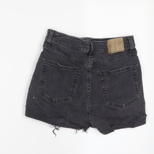 H&M Womens Black Cotton Basic Shorts Size 8 Regular Zip - Distressed, Pockets