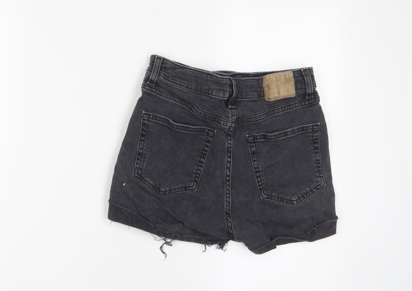 H&M Womens Black Cotton Basic Shorts Size 8 Regular Zip - Distressed, Pockets