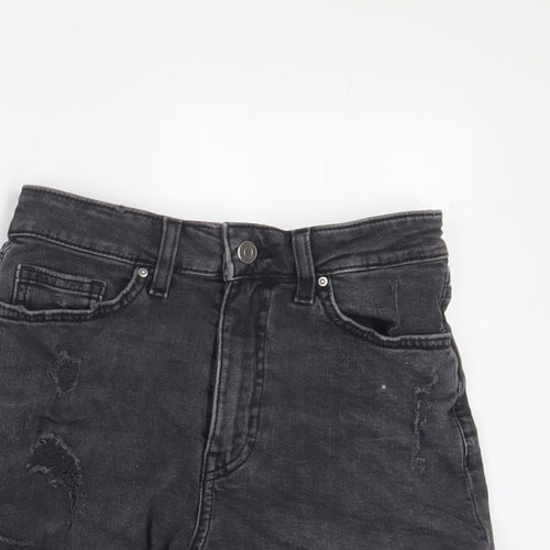 H&M Womens Black Cotton Basic Shorts Size 8 Regular Zip - Distressed, Pockets