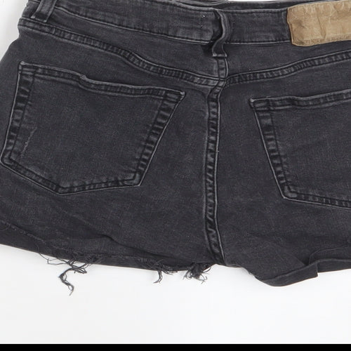 H&M Womens Black Cotton Basic Shorts Size 8 Regular Zip - Distressed, Pockets