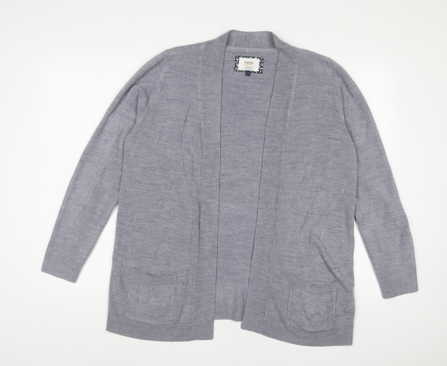Maine Womens Grey V-Neck Acrylic Cardigan Jumper Size 16 - Open