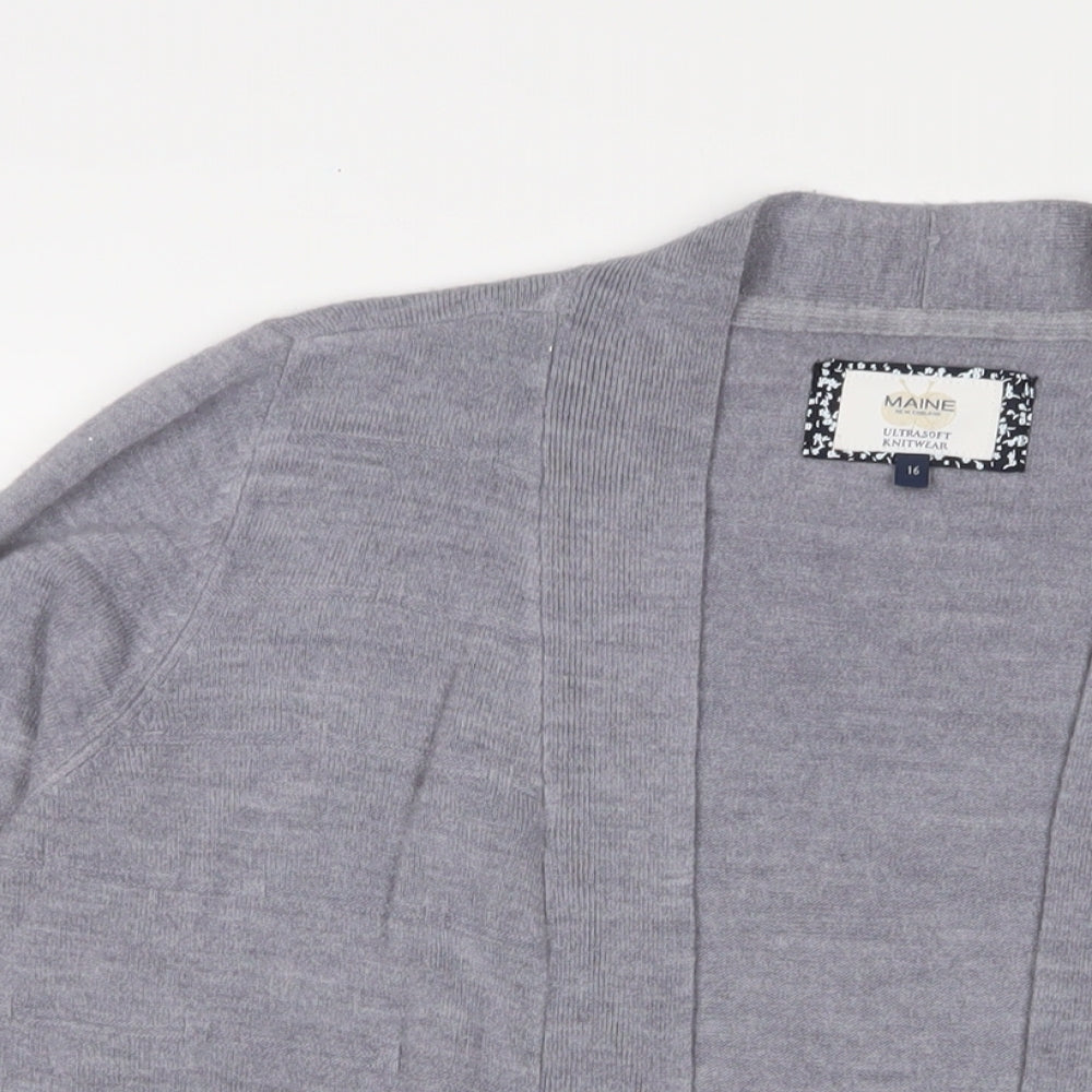 Maine Womens Grey V-Neck Acrylic Cardigan Jumper Size 16 - Open
