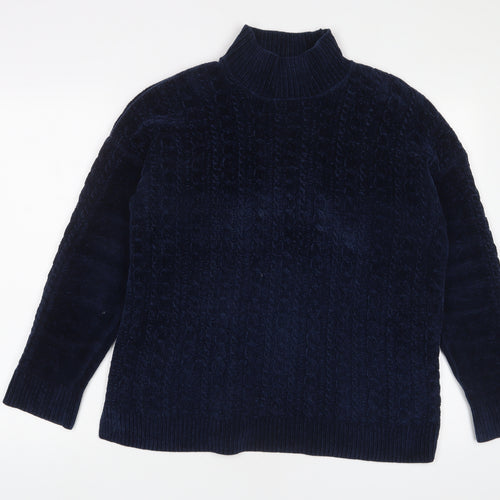 Adrienne Vittadini Womens Blue High Neck Polyester Pullover Jumper Size M