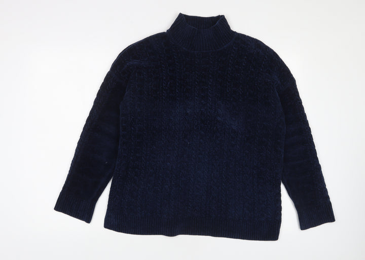 Adrienne Vittadini Womens Blue High Neck Polyester Pullover Jumper Size M