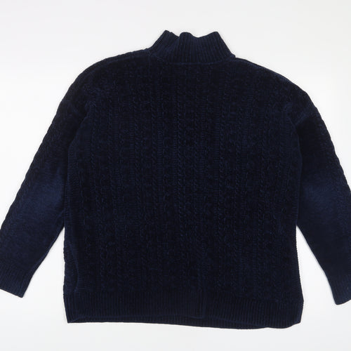 Adrienne Vittadini Womens Blue High Neck Polyester Pullover Jumper Size M