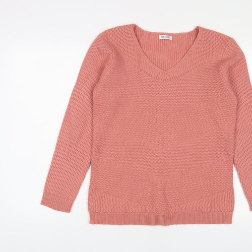Damart Womens Pink V-Neck Acrylic Pullover Jumper Size 12