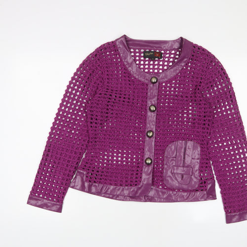 Stephan y Womens Purple Boat Neck Acrylic Cardigan Jumper Size M