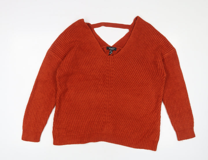 New Look Womens Orange V-Neck Acrylic Pullover Jumper Size S