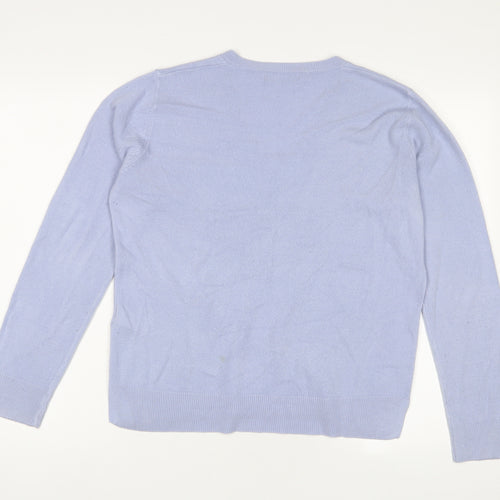 Marks and Spencer Womens Blue V-Neck Acrylic Pullover Jumper Size 14