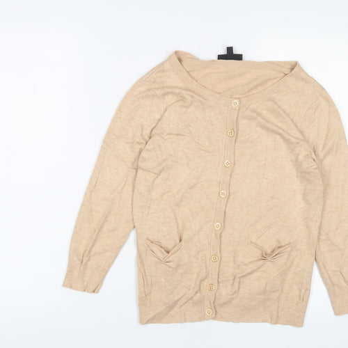 Warehouse Womens Beige Crew Neck Viscose Cardigan Jumper Size 12