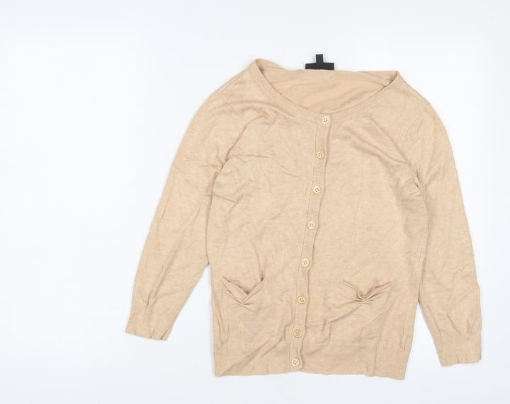 Warehouse Womens Beige Crew Neck Viscose Cardigan Jumper Size 12