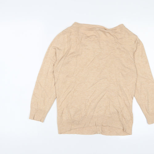Warehouse Womens Beige Crew Neck Viscose Cardigan Jumper Size 12