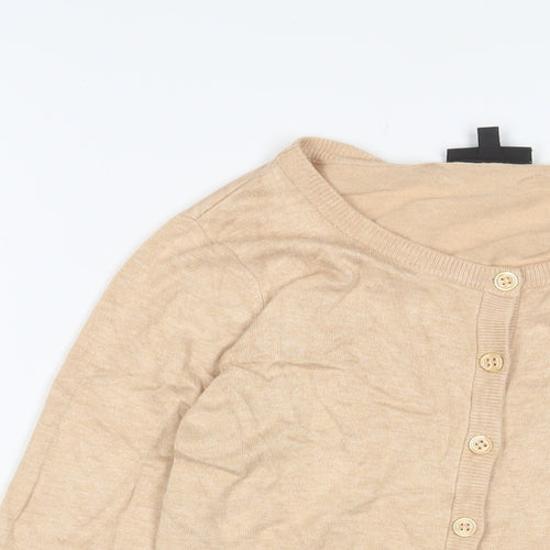 Warehouse Womens Beige Crew Neck Viscose Cardigan Jumper Size 12