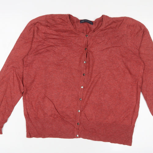 Marks and Spencer Womens Red Crew Neck Viscose Cardigan Jumper Size 16