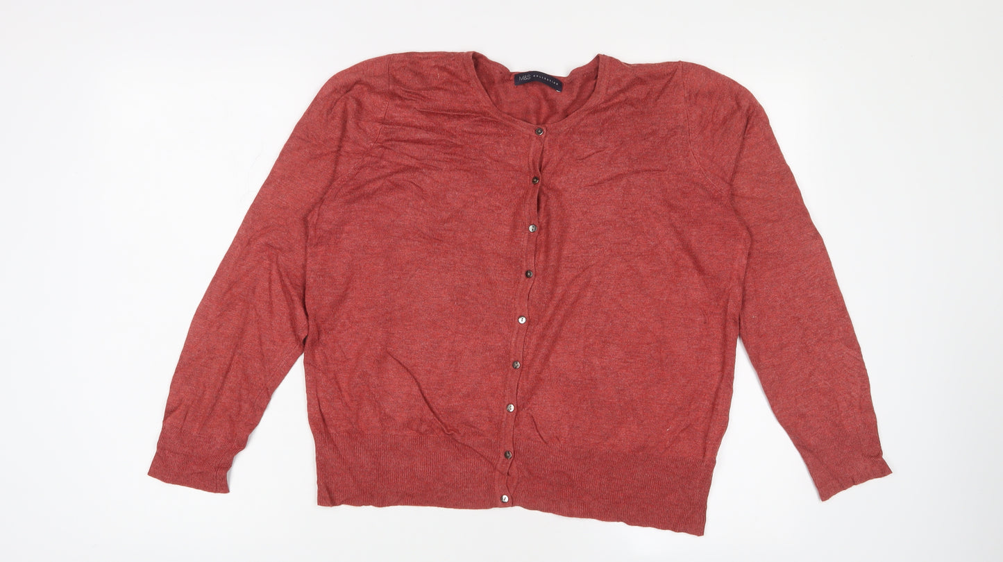 Marks and Spencer Womens Red Crew Neck Viscose Cardigan Jumper Size 16