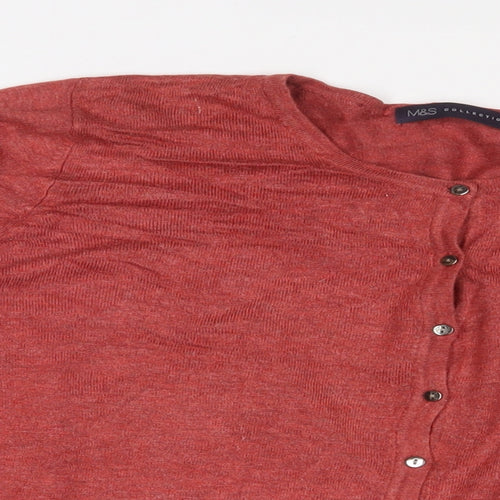 Marks and Spencer Womens Red Crew Neck Viscose Cardigan Jumper Size 16