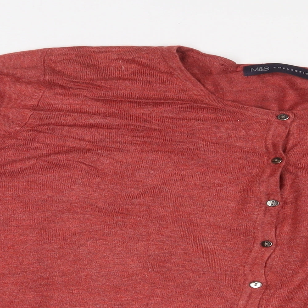 Marks and Spencer Womens Red Crew Neck Viscose Cardigan Jumper Size 16