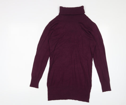 ESMARA Womens Purple Viscose Jumper Dress Size 10 Roll Neck Pullover