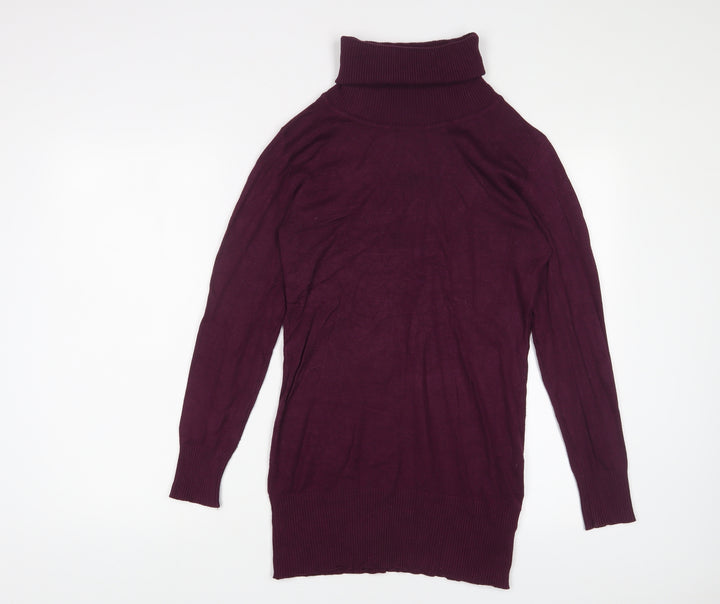 ESMARA Womens Purple Viscose Jumper Dress Size 10 Roll Neck Pullover