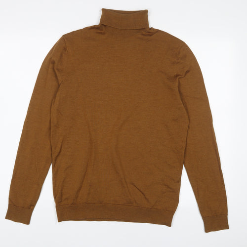 H&M Mens Brown Roll Neck Wool Pullover Jumper Size M Long Sleeve