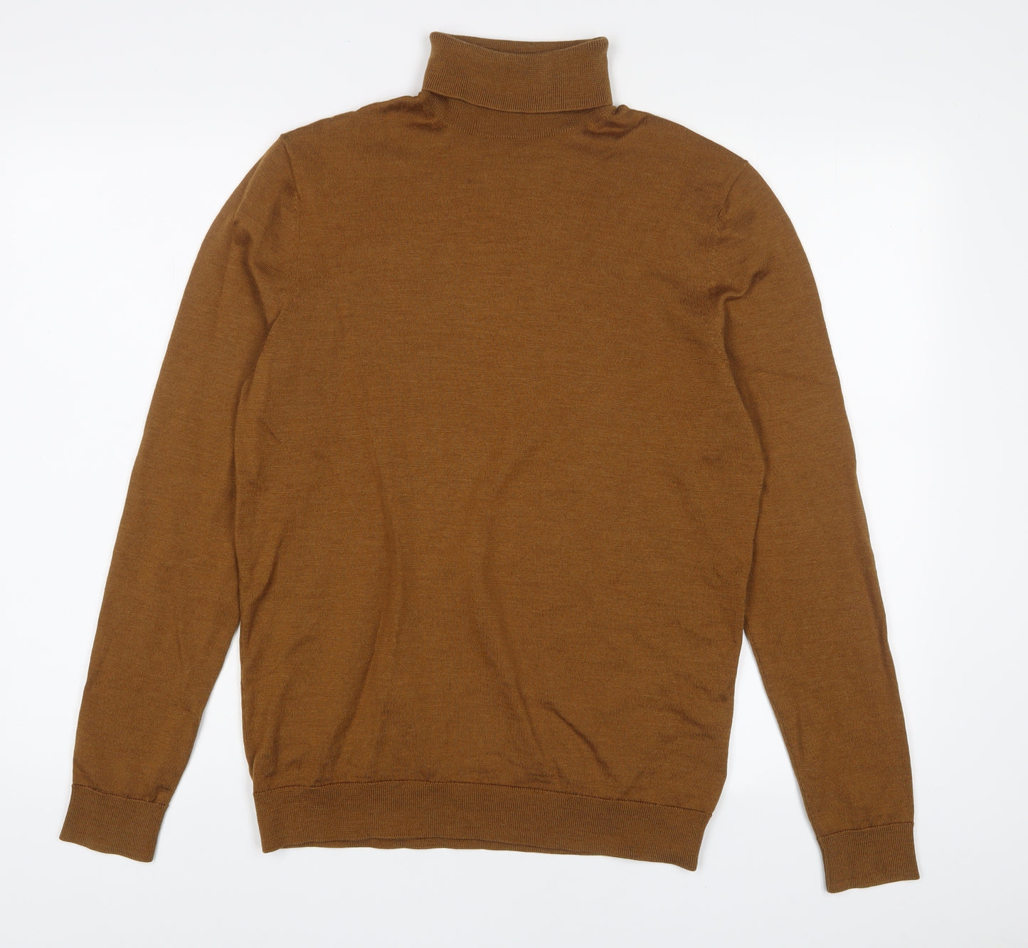 H&M Mens Brown Roll Neck Wool Pullover Jumper Size M Long Sleeve