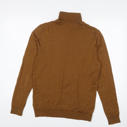 H&M Mens Brown Roll Neck Wool Pullover Jumper Size M Long Sleeve