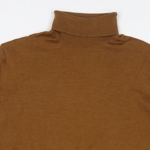H&M Mens Brown Roll Neck Wool Pullover Jumper Size M Long Sleeve
