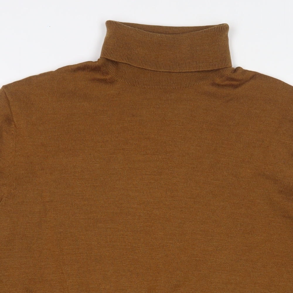 H&M Mens Brown Roll Neck Wool Pullover Jumper Size M Long Sleeve