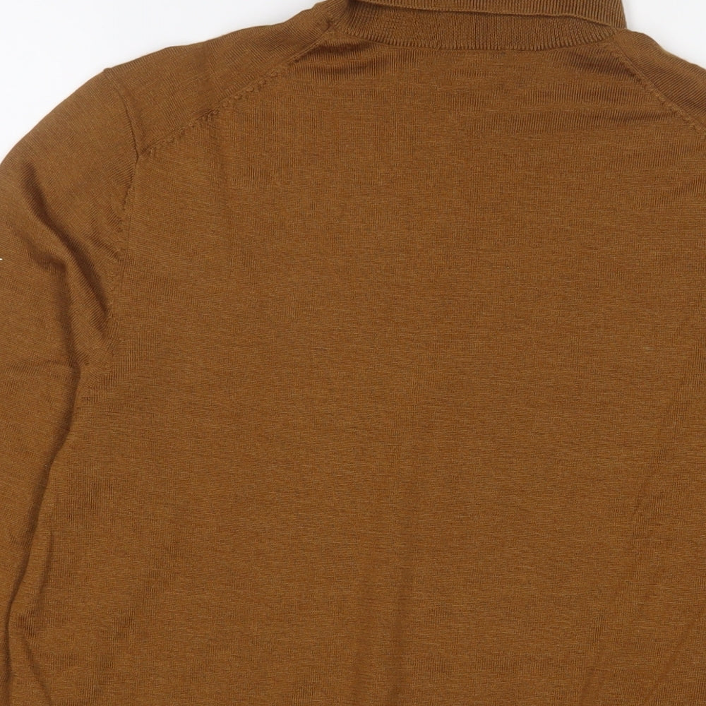 H&M Mens Brown Roll Neck Wool Pullover Jumper Size M Long Sleeve