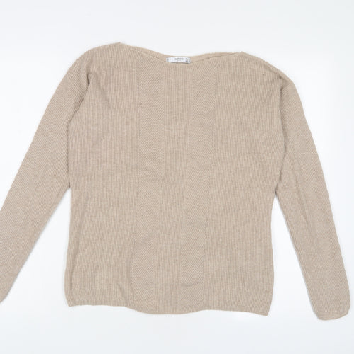 Mango Womens Beige Boat Neck Wool Pullover Jumper Size S