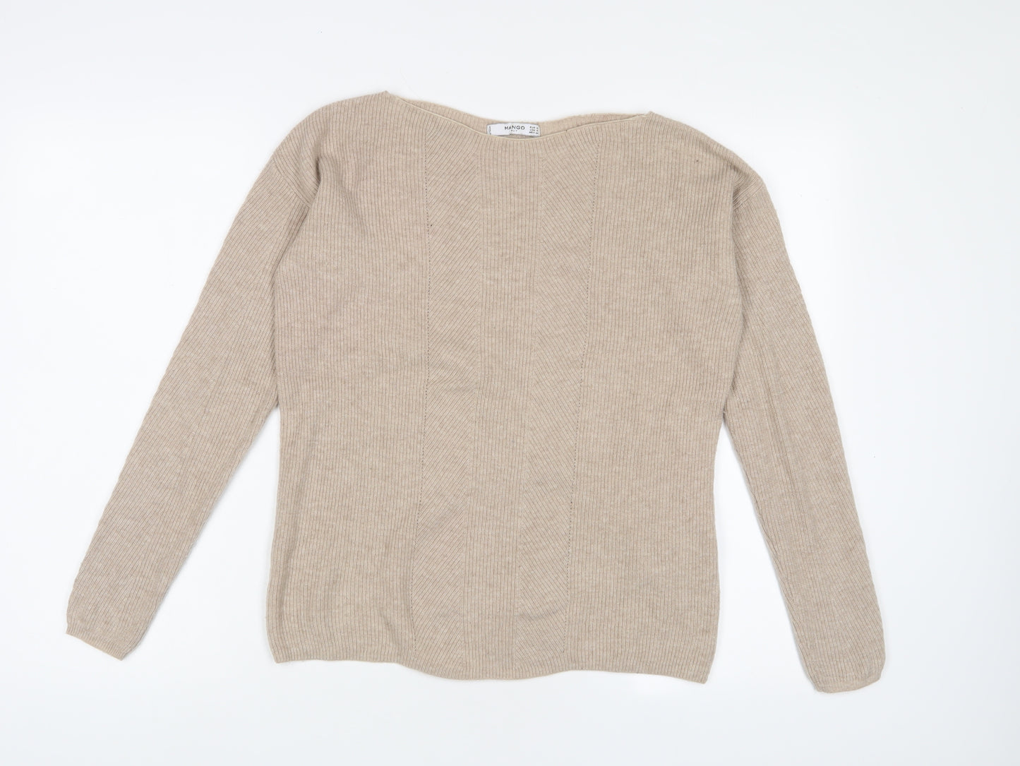 Mango Womens Beige Boat Neck Wool Pullover Jumper Size S