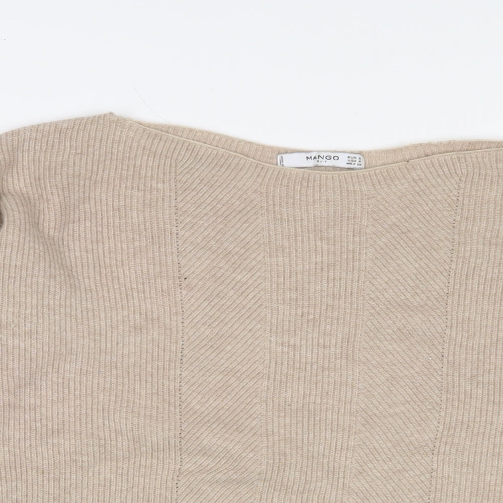 Mango Womens Beige Boat Neck Wool Pullover Jumper Size S