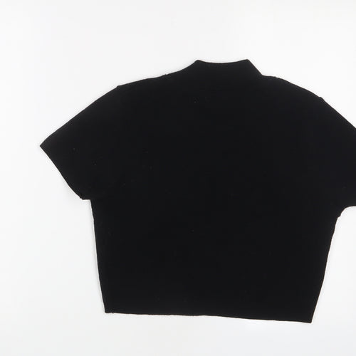 Zara Womens Black Polyester Cropped T-Shirt Size L Round Neck
