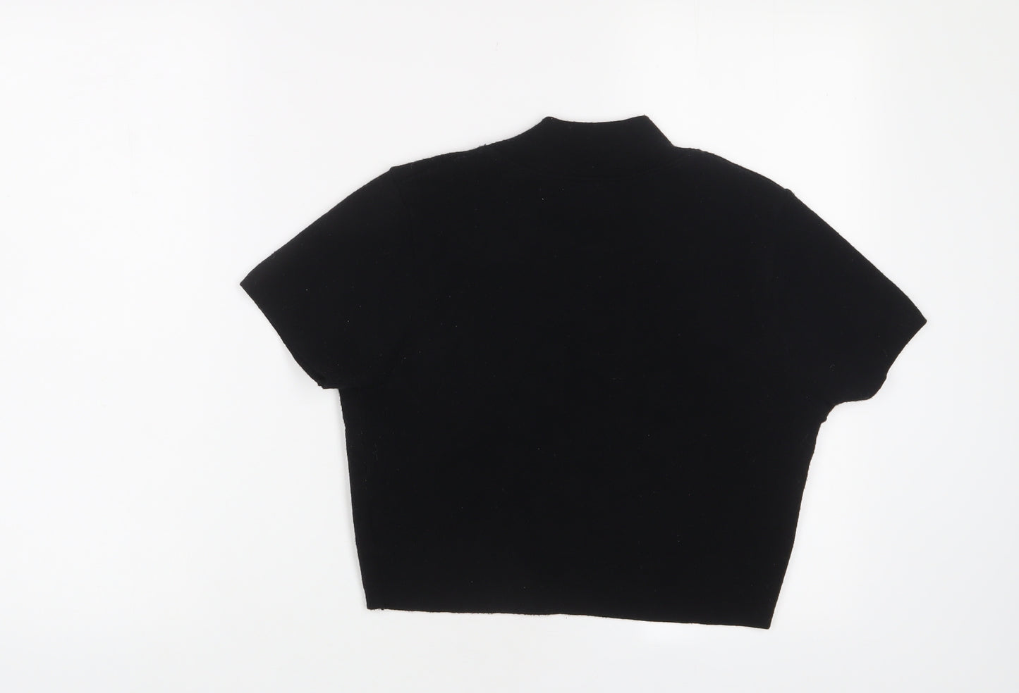 Zara Womens Black Polyester Cropped T-Shirt Size L Round Neck