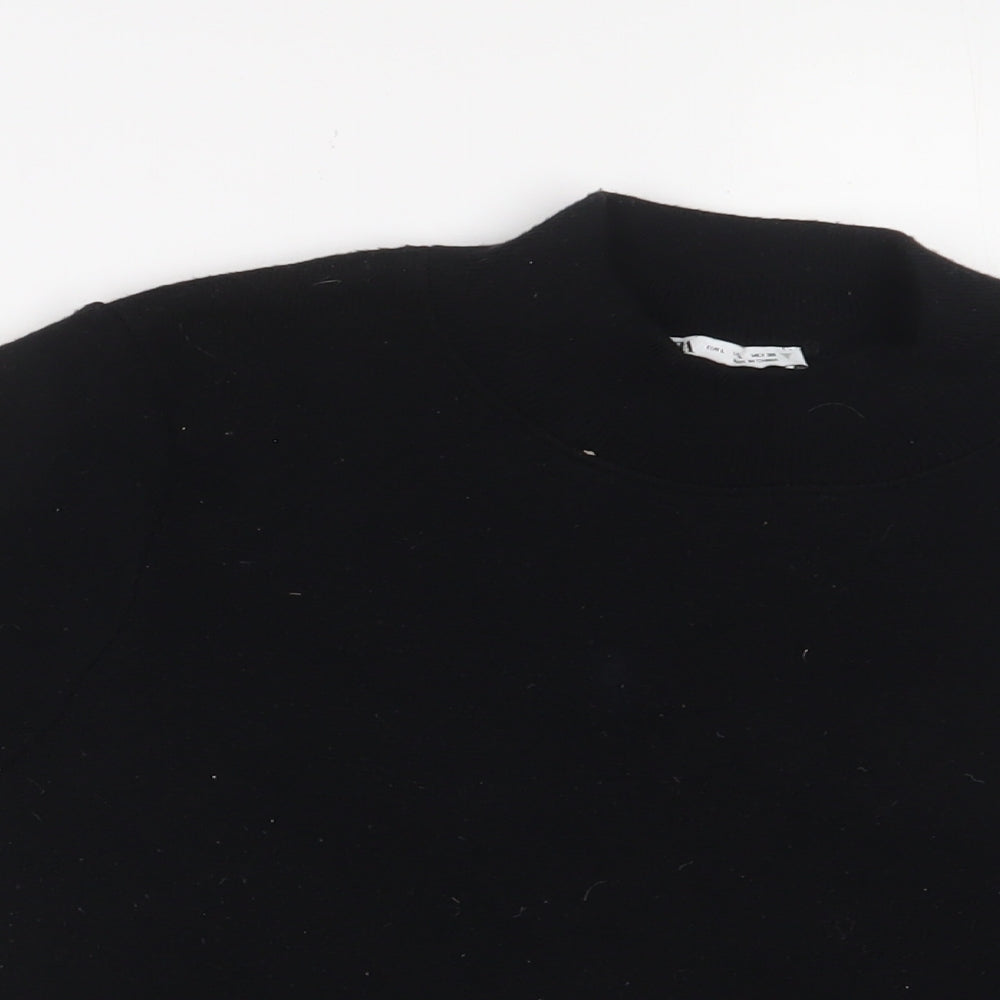 Zara Womens Black Polyester Cropped T-Shirt Size L Round Neck