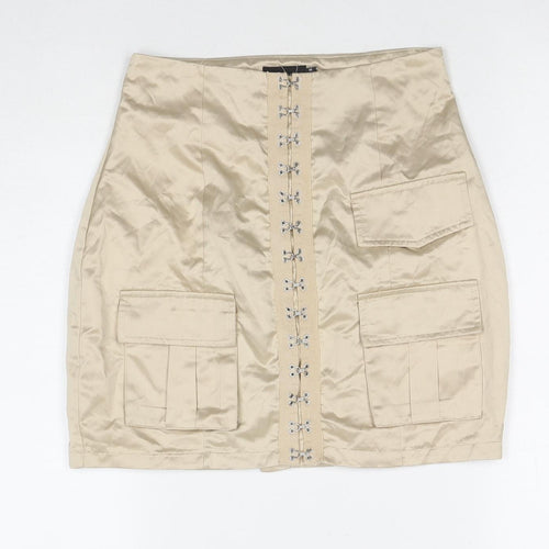 PRETTYLITTLETHING Womens Beige Polyester Cargo Skirt Size 6