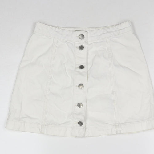 Topshop Womens White Cotton A-Line Skirt Size 26 in Zip