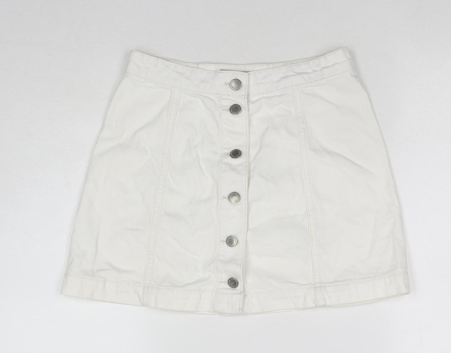 Topshop Womens White Cotton A-Line Skirt Size 26 in Zip