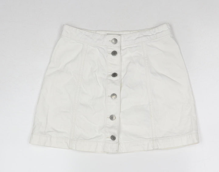 Topshop Womens White Cotton A-Line Skirt Size 26 in Zip