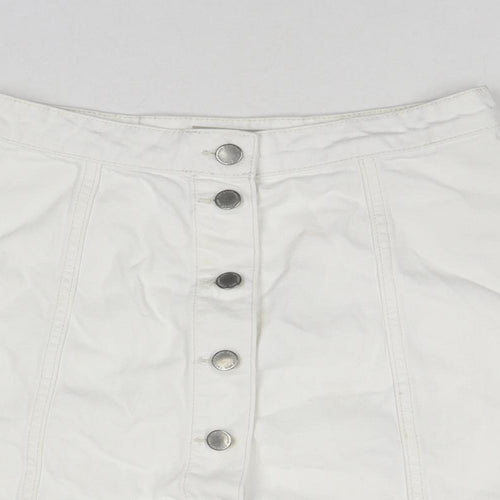 Topshop Womens White Cotton A-Line Skirt Size 26 in Zip