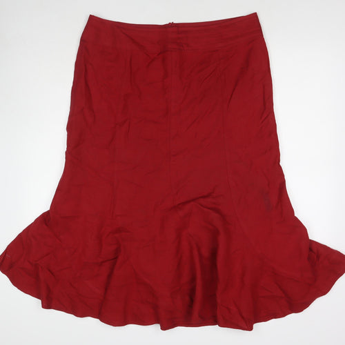 Debenhams Womens Red Linen Trumpet Skirt Size 14 Zip