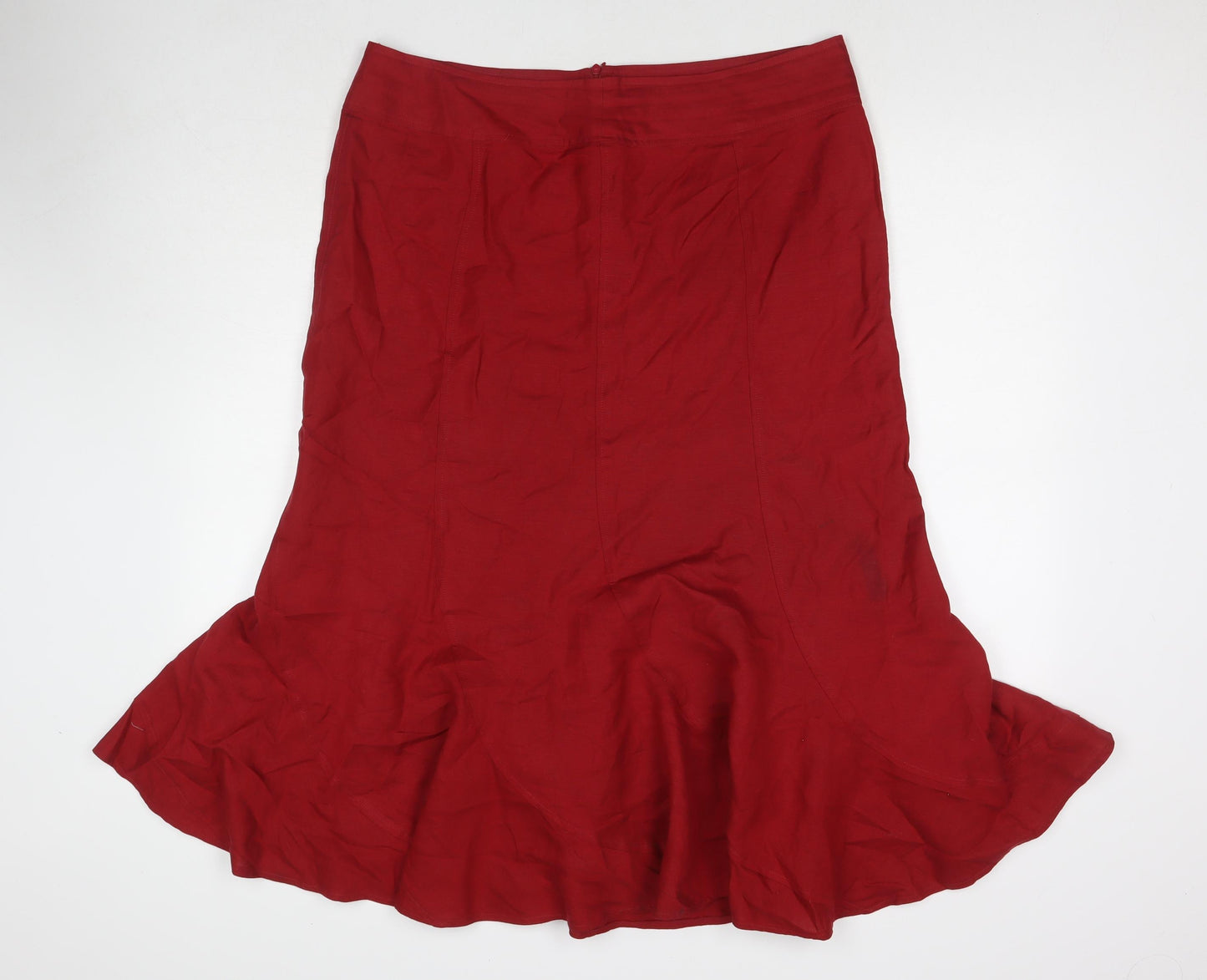 Debenhams Womens Red Linen Trumpet Skirt Size 14 Zip