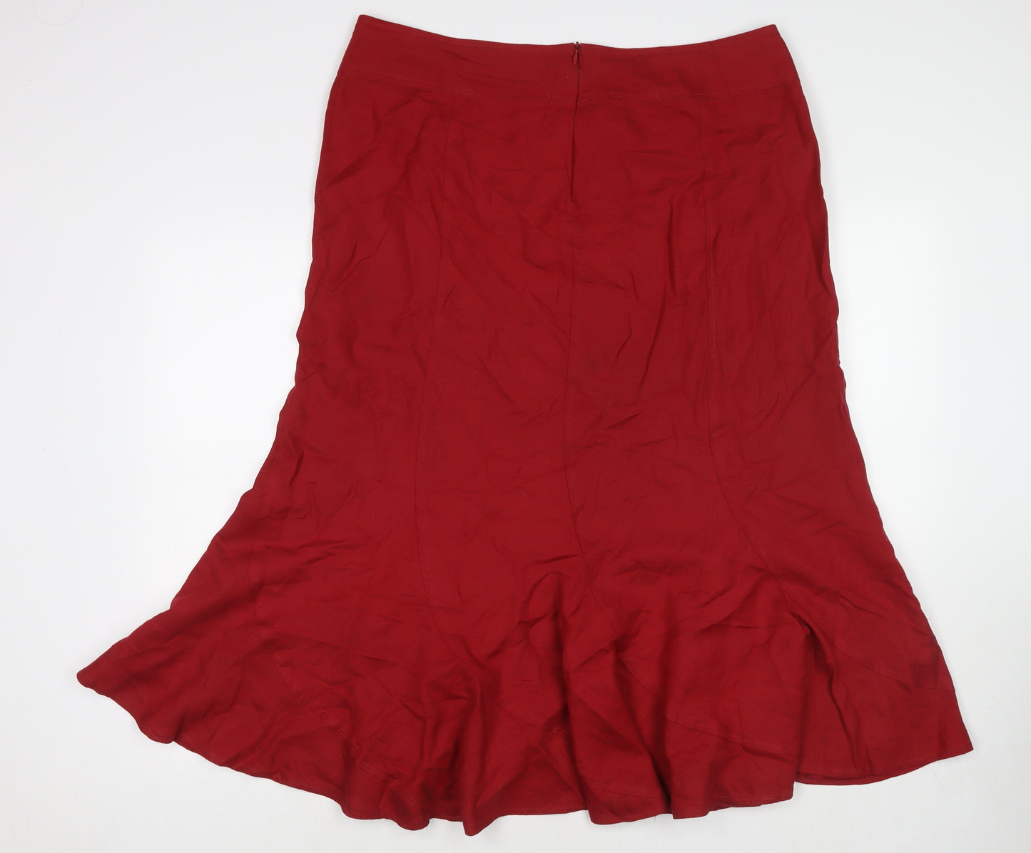 Debenhams Womens Red Linen Trumpet Skirt Size 14 Zip