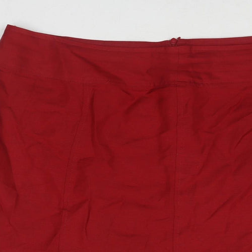 Debenhams Womens Red Linen Trumpet Skirt Size 14 Zip
