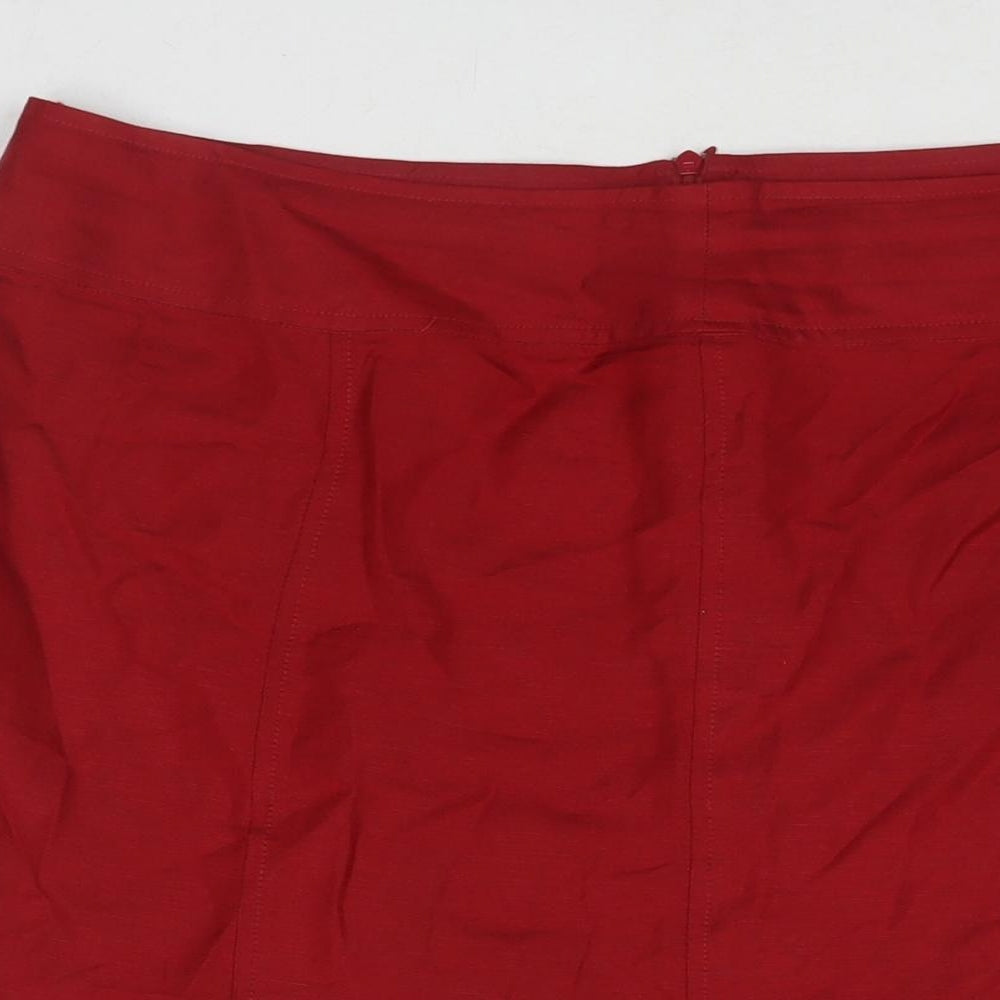 Debenhams Womens Red Linen Trumpet Skirt Size 14 Zip